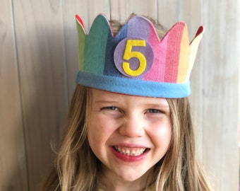 Rainbow Birthday Crown with Interchangeable Age Badges, Made From Wrap Scrap