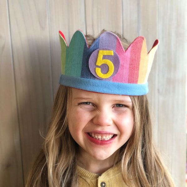 Rainbow Birthday Crown with Interchangeable Age Badges, Made From Wrap Scrap