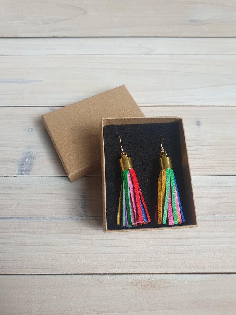 Rainbow Leather Tassel Earrings image 1