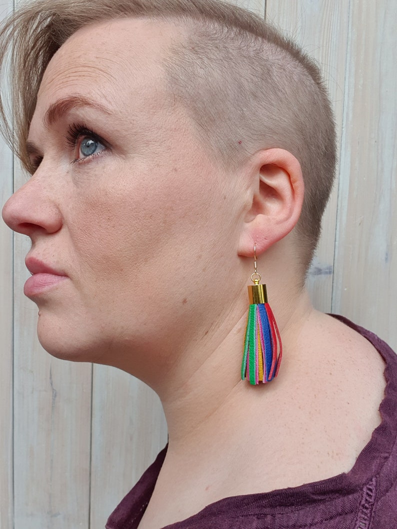 Rainbow Leather Tassel Earrings image 4