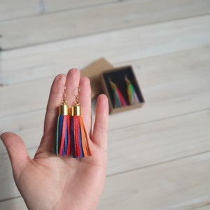 Rainbow Leather Tassel Earrings image 2