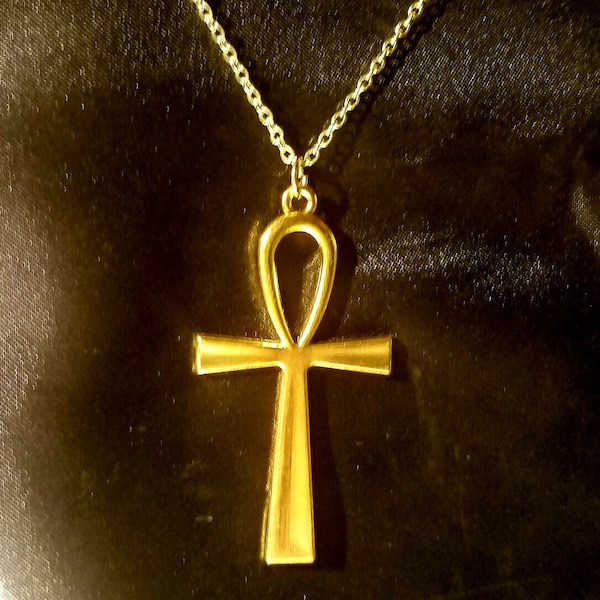 ANKH Necklace, Antique Goldtone Ankh Pendant, Steampunk, Gothic, Egyptian, Ancient Egypt, Magic, Edwardian, Victorian, on goldtone 22" chain