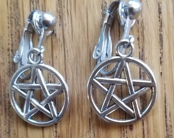 Handmade Silver Pentagram Angelwing Dreamcatcher Drop Earrings - Wicca Pagan Witch Jewelry Gift