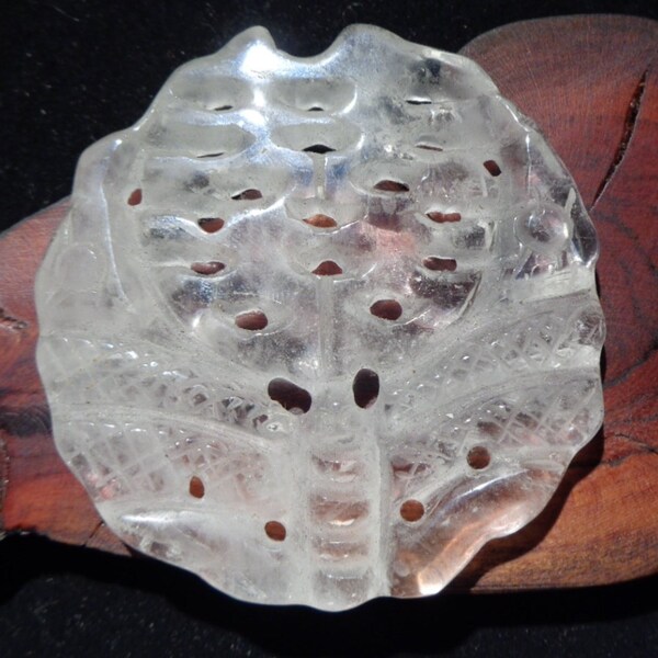 Hand Carved Clear Quartz Crystal Amulet/Figurine, Tree of Life, Butterfly, Magical, One of a Kind