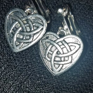 Clip On or Pierced Dangle Earrings Celtic Knot Hearts Silvertone Pewter, Valentine&#39;s Day, St. Patrick&#39;s Day, Celtic, Gaelic, Irish, Hearts