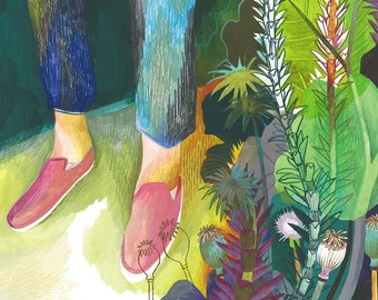 A3 Illustration Poster - Trebah Garden Falmouth, Cornwall (gouache and coloured pencils)