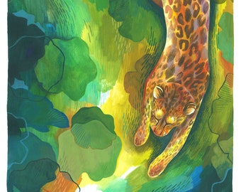 A4 Illustration Poster - Leopard  (gouache and coloured pencils)