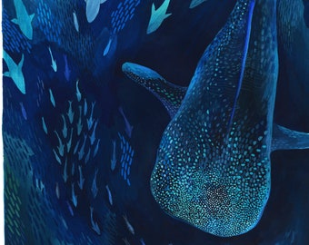 A4 Illustration Poster - Whale Shark (gouache and coloured pencils)