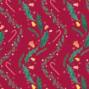 Tarjeta de Navidad A6 ilustrada y estampada - Versión en rojo brillante (gouache y lápices de colores)