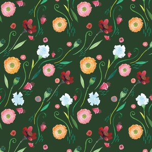 A6 geïllustreerde bloemenkaart met patroon - Groen (kleurpotloden)