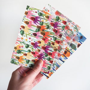 Cartoline floreali illustrate A6 - Set di 3: Margherite, Papaveri ed Echinacea (matite colorate)