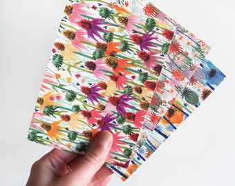 A6 illustrated flower postcards - Set of 3: Daisies, Poppies and Coneflowers (coloured pencils)