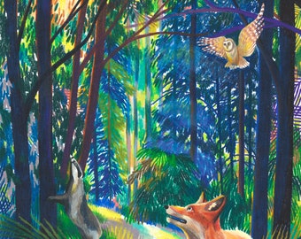 A3 Illustration Poster - The remains of the sun: sunbeams (coloured pencils)