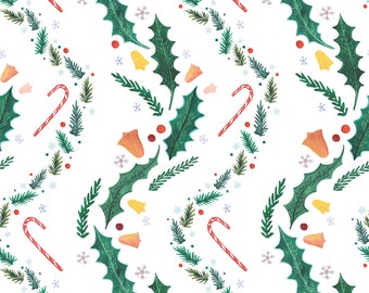 A6 illustrated, patterned christmas card - White version (gouache and coloured pencils)