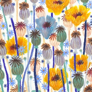 Cartolina floreale illustrata A6 - Papaveri (matite colorate)