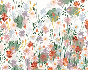 A6 illustrated flower postcard - Daisies (coloured pencils)