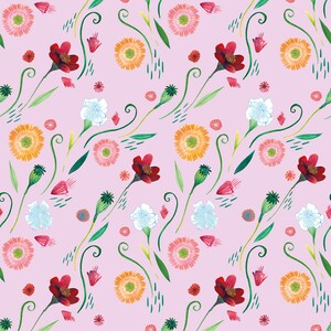 A6 geïllustreerde bloemenkaart met patroon - Roze (kleurpotloden)