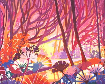 A4 Illustration Poster - Sunset (gouache and coloured pencils)
