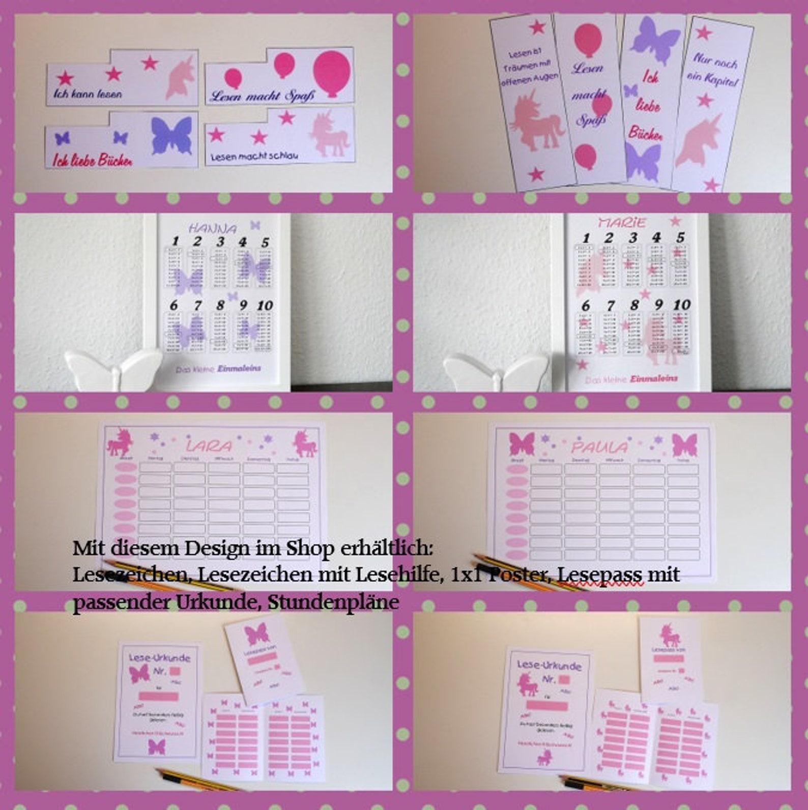timetables chart cute unicorn