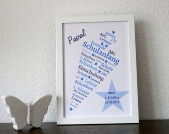 Poster, Geschenk, Word Art, Wanddekoration, personalisiert, Sprücheposter, Einschulung, Schulanfang, Junge, Schultüte, ungerahmt