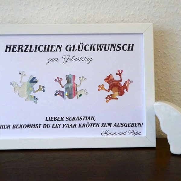 Geldgeschenk, Geld, Geldverpackung, Geschenk, Geburtstag, Wunsch, personalisiert, ausgefallen, Print, Poster, Kröten, originell, ungerahmt