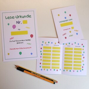 Lesepass, Urkunde, Lesen üben, Grundschule, Einschulung, Geschenk, mit Anleitung, Motivation, Schulanfang, Luftballons (Art.-Nr. LP2)