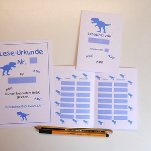 Lesepass, Urkunde, Lesen üben, Grundschule, Einschulung, Geschenk, mit Anleitung, Motivation, Schulanfang, Junge, Dino, T-Rex (Art.-Nr. LP4)