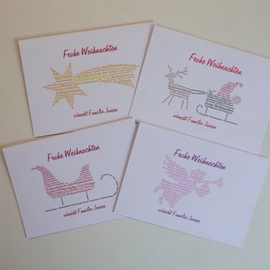 Weihnachtskarte, Weihnachten, XMAS, personalisiert, Word Art, Sternschnuppe, Schlitten, Rentierschlitten, Engel, Set (Art.-Nr. XMAS21)