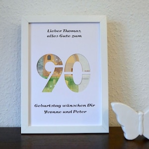 Geldgeschenk, Geld, Geldverpackung, Geschenk, Geburtstag, 90, 90. Geburtstag, personalisiert, Print, Poster, ungerahmt (Art.-Nr. GB90)