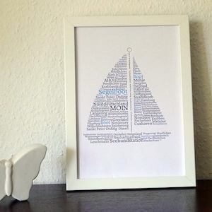 Poster, Sprücheposter, Wanddekoration, Word Art, personalisiert,Segelboot, Nordsee, See, Meer, individuell, ungerahmt (Art.-Nr. PWA5)