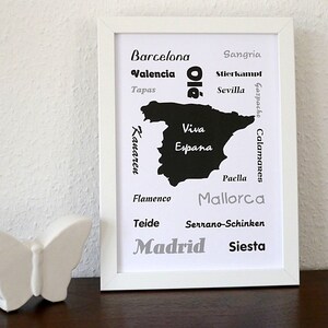 Poster, Print, Geschenk, Wanddekoration, Sprücheposter, Landkarte, Deko, Mallorca, Spanien, Viva Espana, Ole, ungerahmt (Art.-Nr. P3)