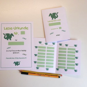 Lesepass, Urkunde, Lesen üben, Grundschule, Einschulung, Geschenk, mit Anleitung, Motivation, Schulanfang, Junge, Drache (Art.-Nr. LP3)