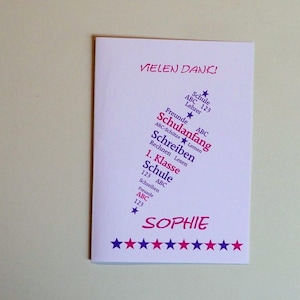 Danksagung, Danke, Einschulung, Schulanfang, personalisiert, Karte, Schultüte, Mädchen, Girl, 1. Schultag, ohne Text, blanko, (Art.-Nr. SL4)