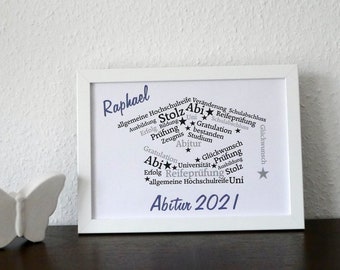 Poster, Print, Geschenk, Word Art, Abitur, Abi, Prüfung, bestandene Prüfung, Wanddekoration, personalisiert, Sprücheposter, ungerahmt