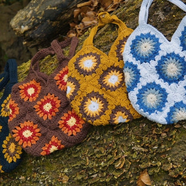 Häkelbeutel Granny Square Hippie Blumen