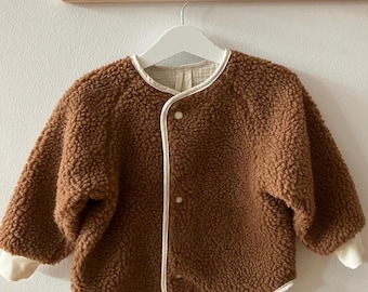 Oversized teddy jacket for babies and children, camel/brown