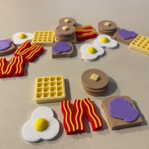Breakfast Checkers - Bacon, Eggs, Toast, Waffles, Pancakes! 3D Printed Checkers Set, BOARD NOT INCLUDED
