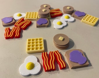 Breakfast Checkers - Bacon, Eggs, Toast, Waffles, Pancakes! 3D Printed Checkers Set, BOARD NOT INCLUDED