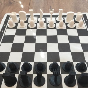 Breakfast Chess - 3D printed Chess Pieces [BOARD NOT INCLUDED], Custom Chess Set, Board Game Set, Gifts For Cooks