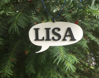 Word Balloon Nameplate Ornament - Christmas and Holiday Ornament, Customizable Names and Colors, Family Ornaments