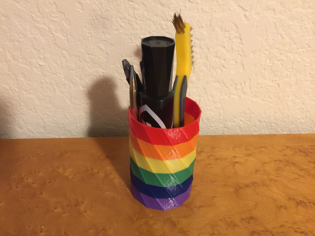 Rainbow Pencil Cup - Pen Holder, Office Decor, Modern Office Accessory ...