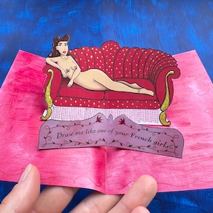 Carte surprise pop-up amusante - « Dessine-moi comme une de tes filles françaises » - Carte coquette faite main pour un anniversaire ou tout simplement parce que