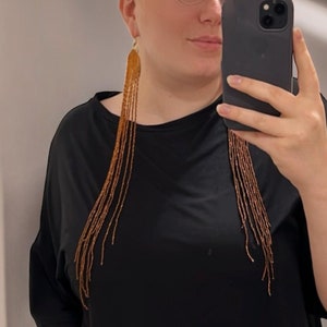Brown Seed Bead Duster Earrings: Extra Long Boho Fringe