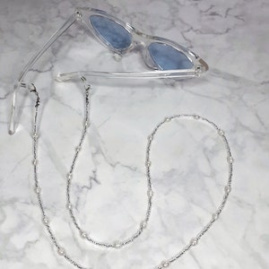 Eyeglass chain pearl Brillenkette silber Beaded eyeglass holders Silver beaded eyeglass chain Pearl eyeglass chain Eye glass chain