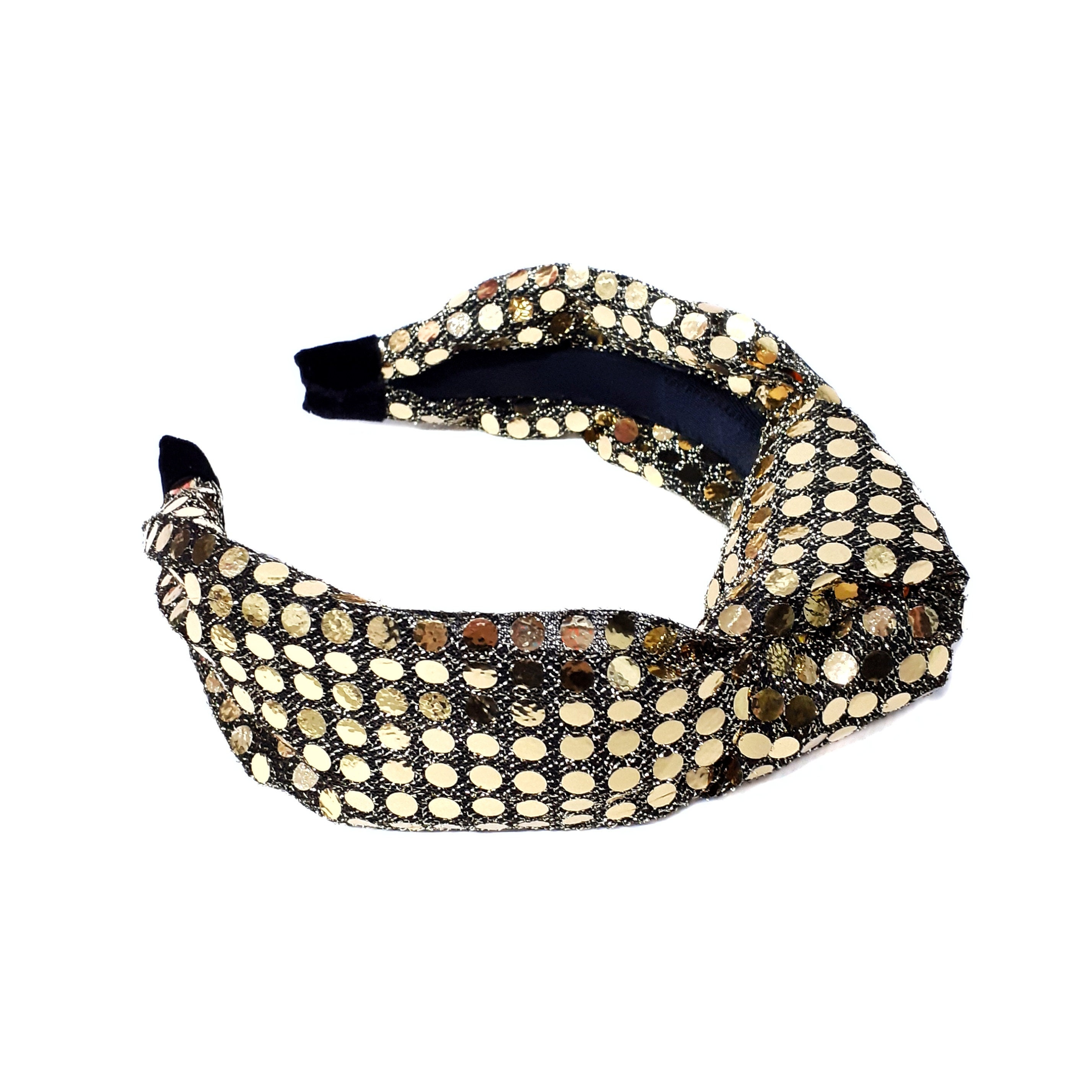 Gold Turban Headband Black Gold Luxurious Sequin Headband Etsy UK