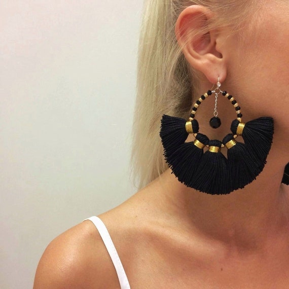 Orecchini a cerchio con nappe Boho: oro rosso arancione, gioielli ecologici - Italia