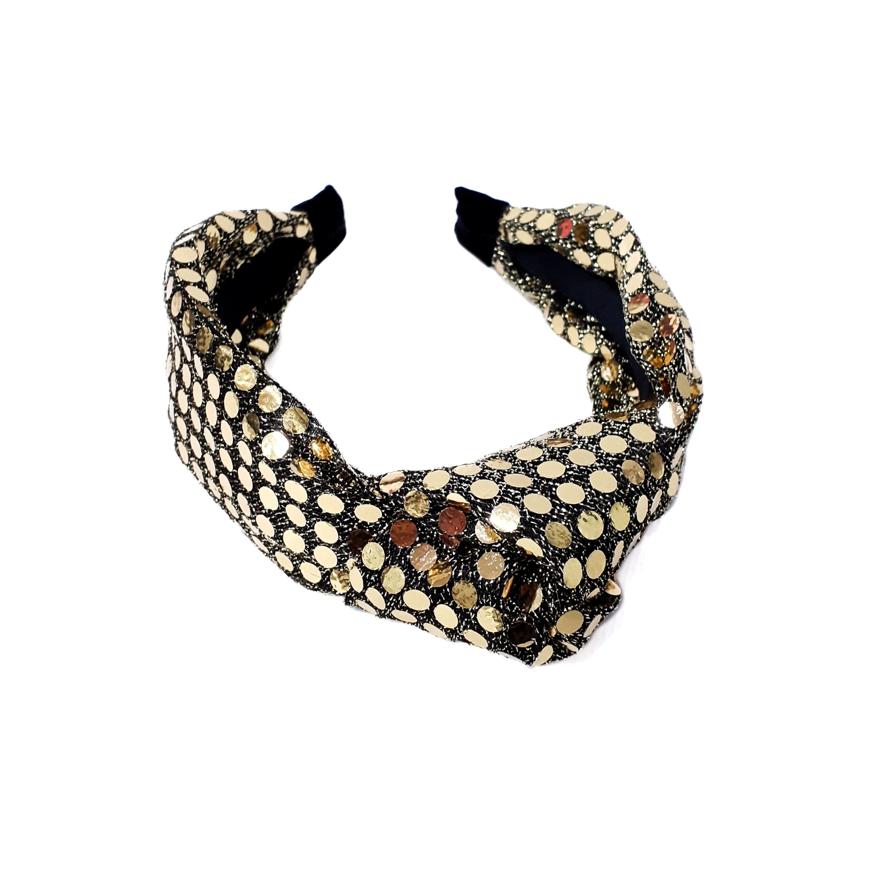 Gold Turban Headband Black Gold Luxurious Sequin Headband Etsy UK