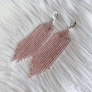Rose gold beaded fringe earrings Sparkle seed bead earrings Statement earrings Evening earrings Boho earrings Gift for her Dangle earrings