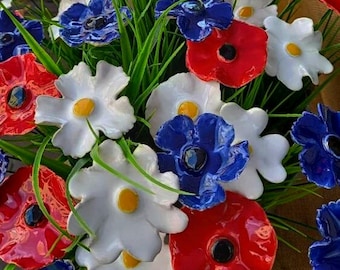 10 ceramic flowers poppy mix