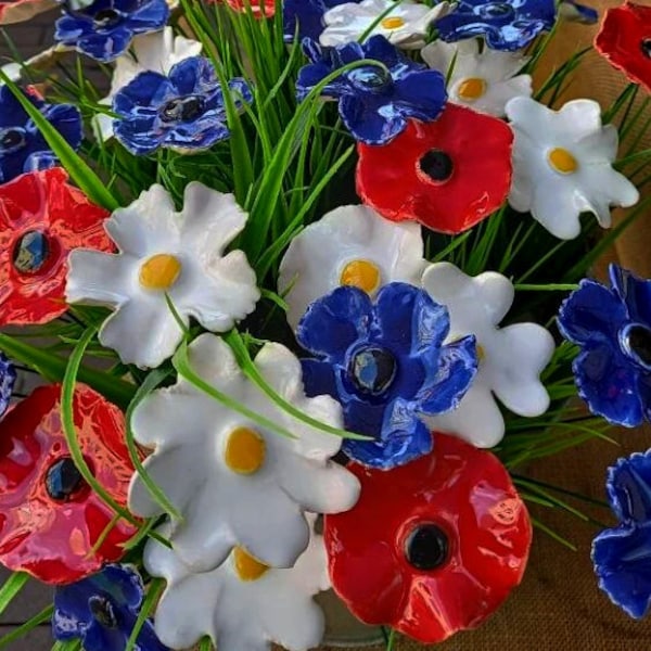 10 Keramikblumen Mohn-Mix